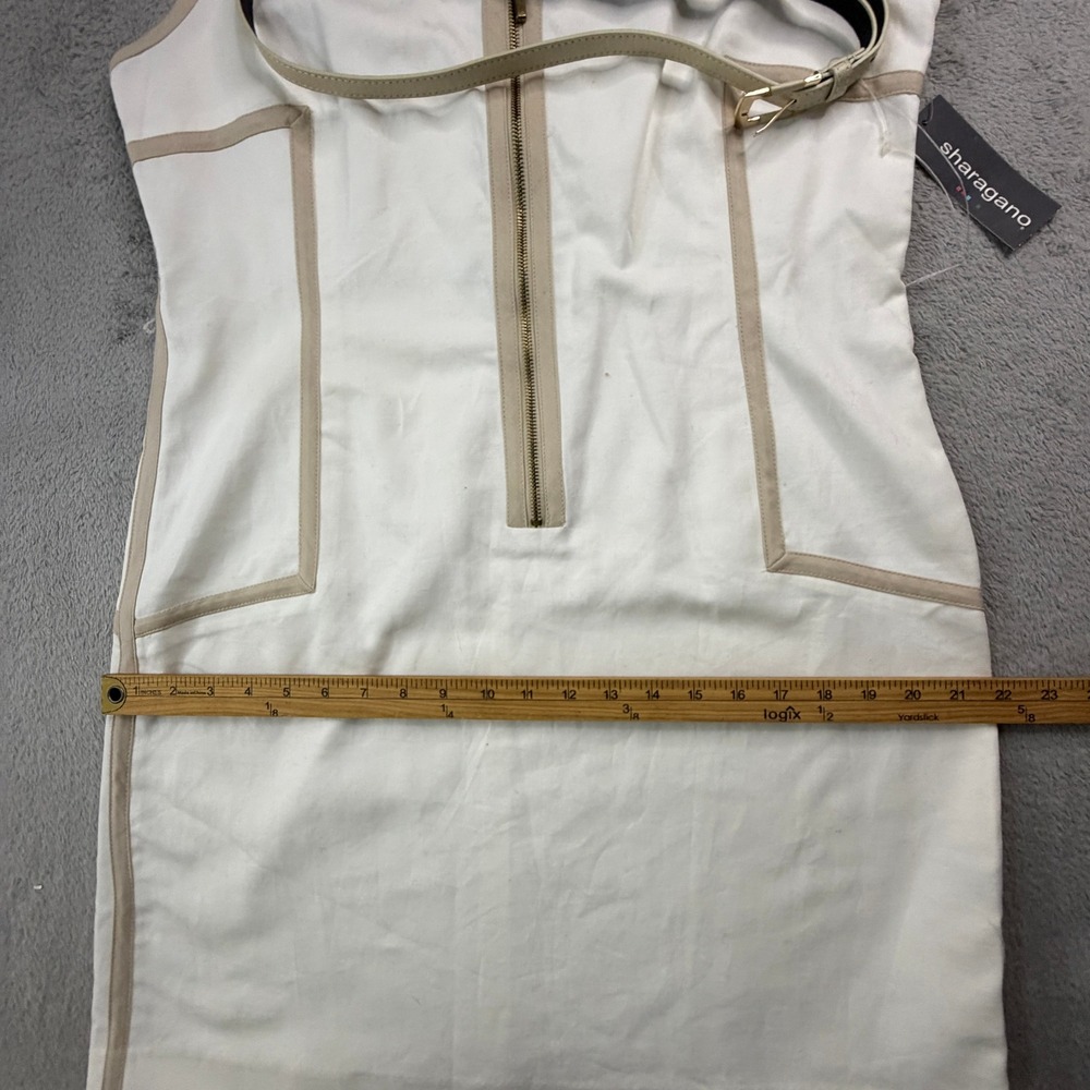 NWT Sharagano Womens White Tan Belted Zip Front Sleeveless Sheath Dress Size 16 - Picture 12 of 14
